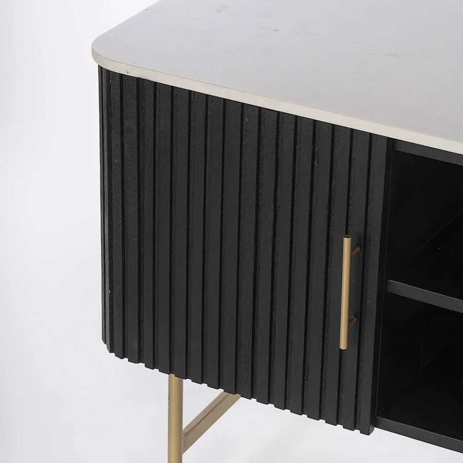 TV-bord med marmorplade og ramme i mangotræ - Fisherman Viadurini