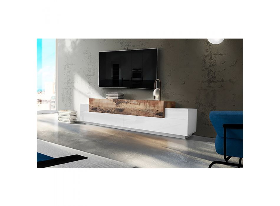 Tv-møbel i hvidt træ og ahorn, cement eller antracit - Therese Viadurini