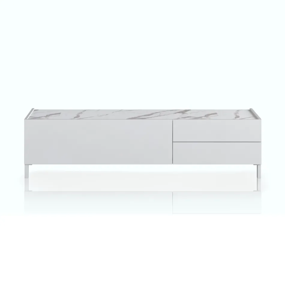 Tv-stander i træ med 1 låge og 2 skuffer - Tantalo Viadurini