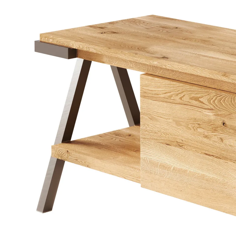 TV stativ i knudet eg træ og metal lavet i Italien - Jennifer Viadurini