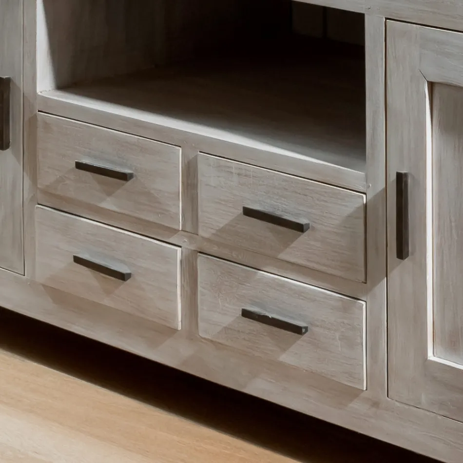 Kendo TV-bord i massivt teaktræ med 2 døre og 4 skuffer Viadurini