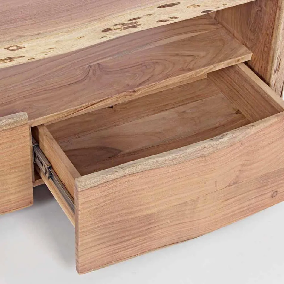 Moderne tv-stativ i akacietræ med 3 skuffer Homemotion - Lauro Viadurini