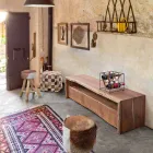 Moderne tv-stativ i akacietræ med 3 skuffer Homemotion - Lauro Viadurini