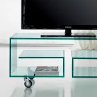 Multipurpose Living TV TV Cabinet i Transparent Glass with Wheels - Birintolo Viadurini