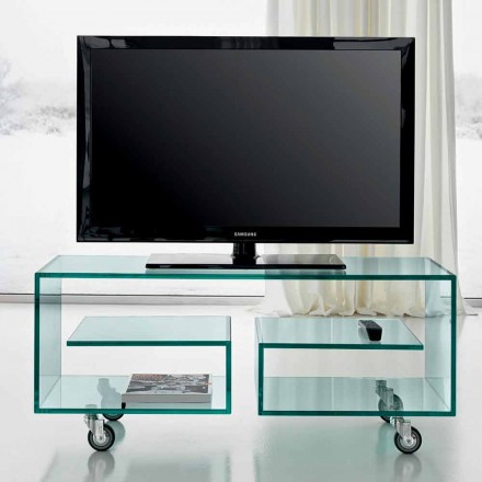 Multipurpose Living TV TV Cabinet i Transparent Glass with Wheels - Birintolo Viadurini
