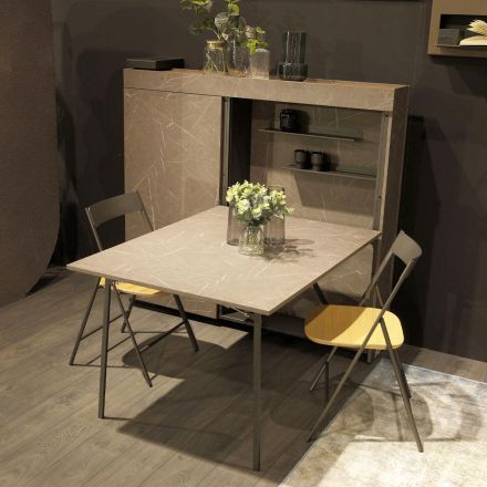 Multifunktionelt roterende skab med tv-stativ og integreret bord lavet i Italien - Illusione Viadurini