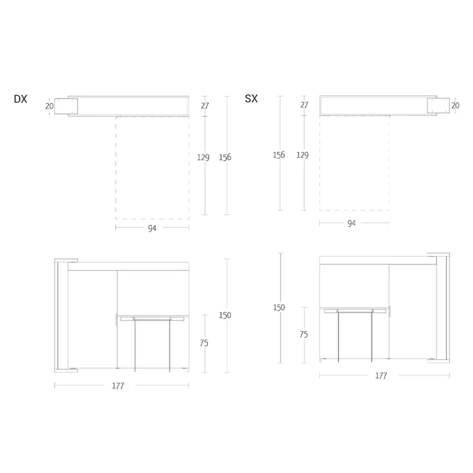 Multifunktionelt roterende skab med tv-stativ og integreret bord lavet i Italien - Illusione Viadurini