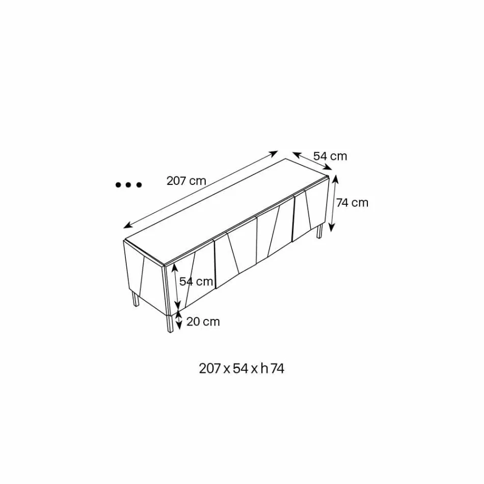 Stue skænk i mat sort træ og spejlglas top Liscio - Senese Viadurini