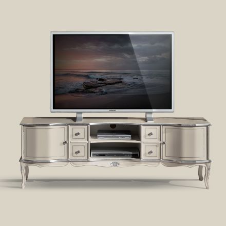 Stue TV-stativ hvid og sølv træ lavet i Italien - Windsor Viadurini