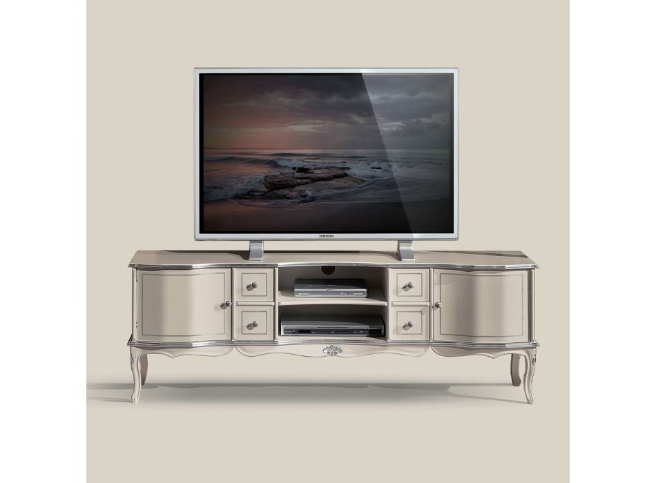 Stue TV-stativ hvid og sølv træ lavet i Italien - Windsor Viadurini