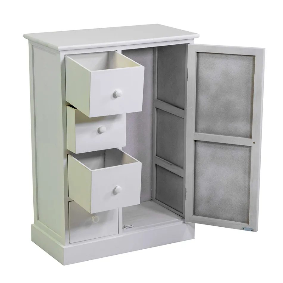 Indendørs skab af træ med 1 dør og 4 skuffer - Meduse Viadurini