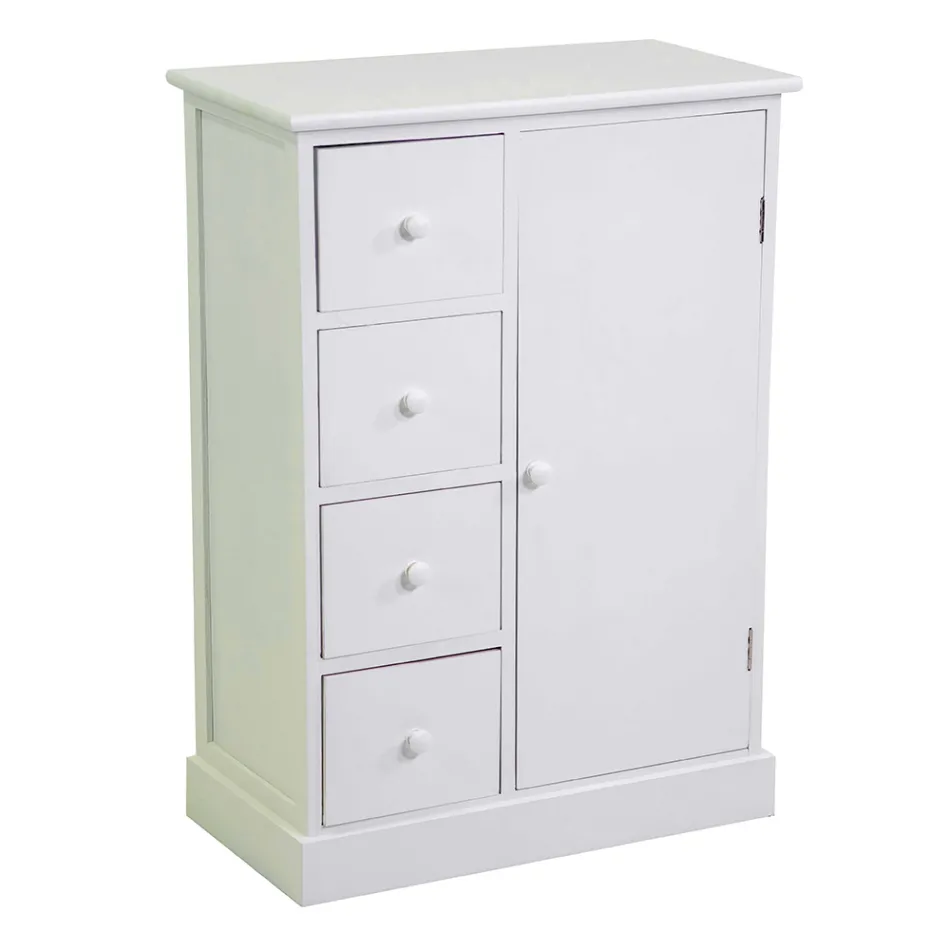 Indendørs skab af træ med 1 dør og 4 skuffer - Meduse Viadurini