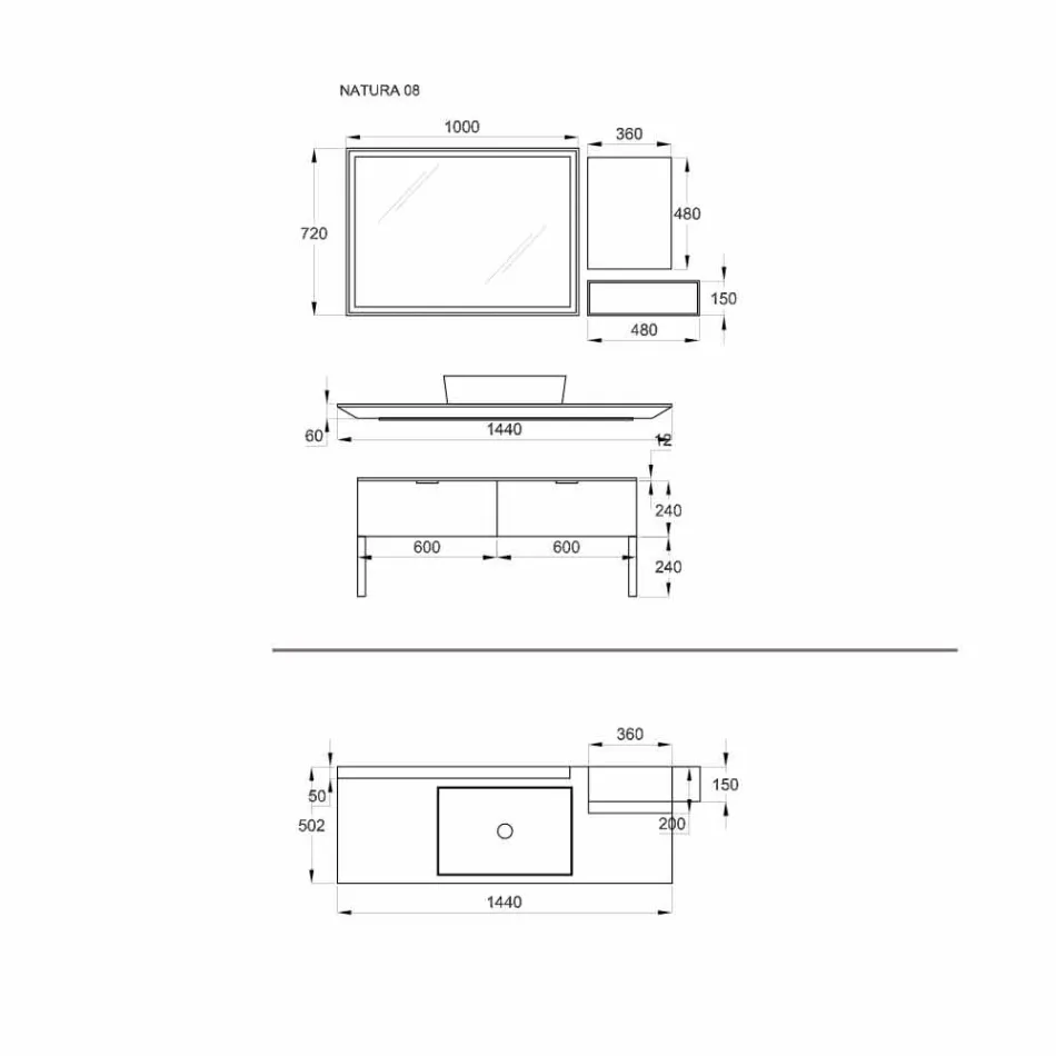 Luksus moderne design badeværelsesmøbler i naturligt træ og sort - Alide Viadurini