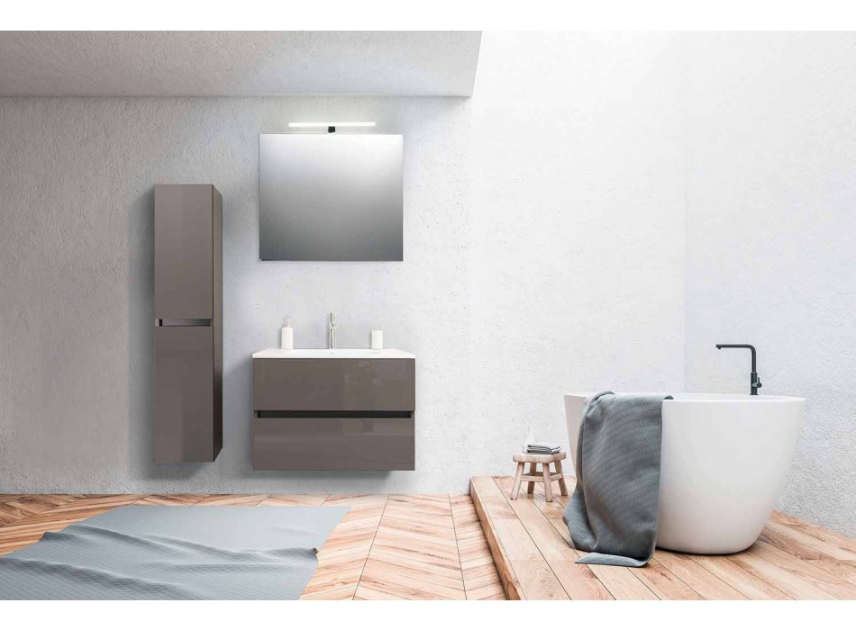 Suspenderet badeværelsesmøbler i Mdf lakeret fremstillet i Italien - Becky Viadurini