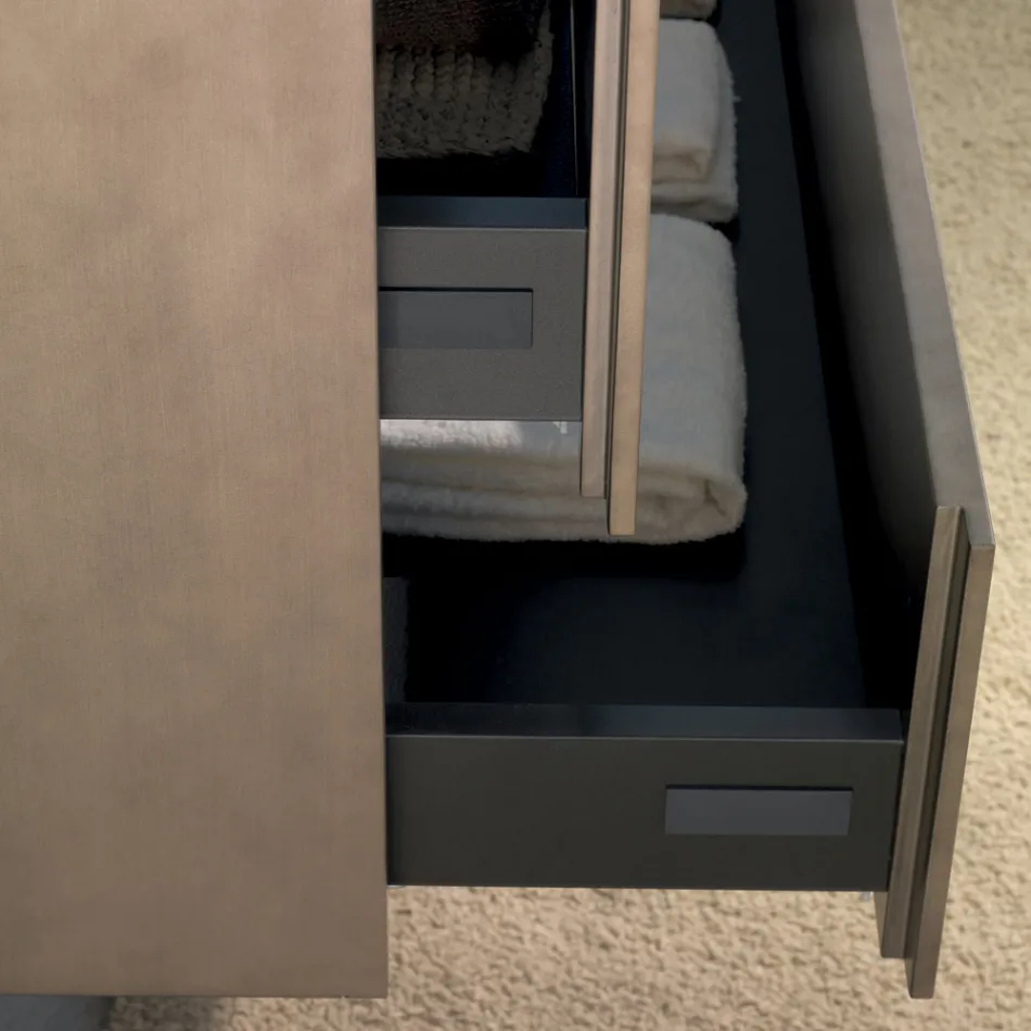 Hængende badeværelsesmøbler i træ, metal og keramik W96 cm, ædle - Renga Viadurini