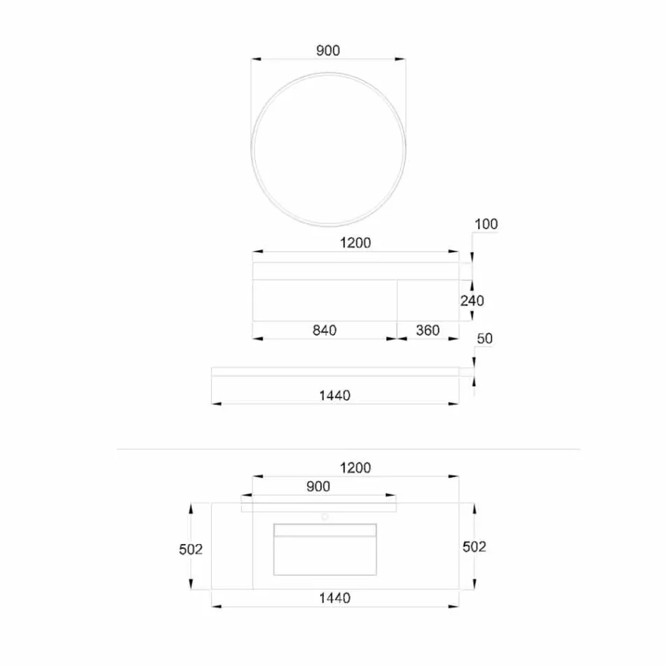 Hængende badeværelsesmøbler Kobberbund, 2 skuffer, hylde og spejl - Renga Viadurini