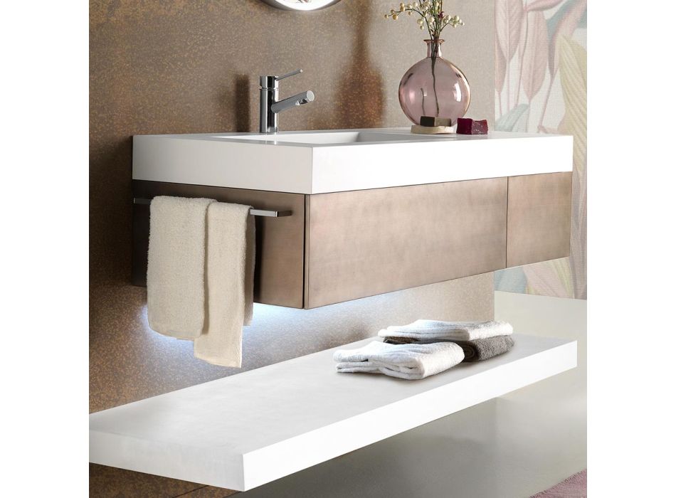Hængende badeværelsesmøbler i metal, MDF træ og stenlys fremstillet i Italien - Renga Viadurini