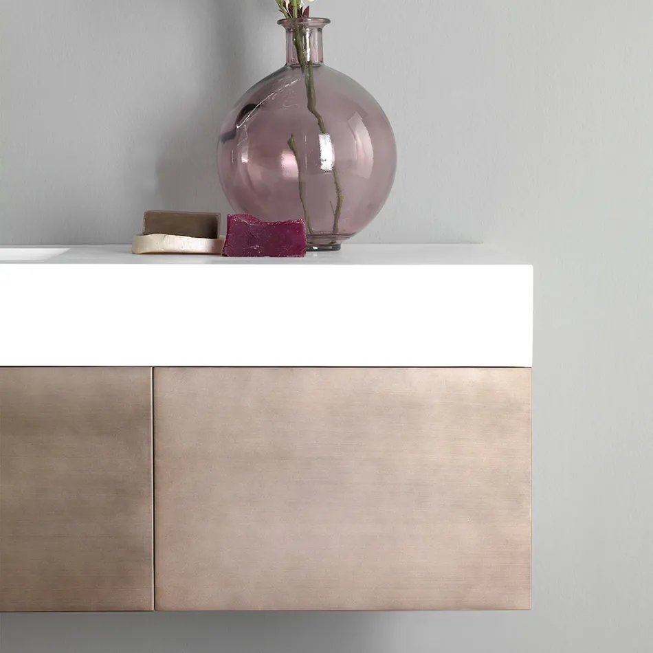 Hængende badeværelsesmøbler i metal, MDF træ og stenlys fremstillet i Italien - Renga Viadurini