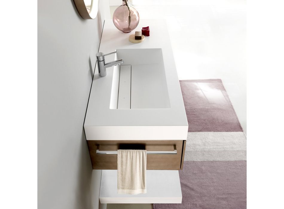 Hængende badeværelsesmøbler i metal, MDF træ og stenlys fremstillet i Italien - Renga Viadurini