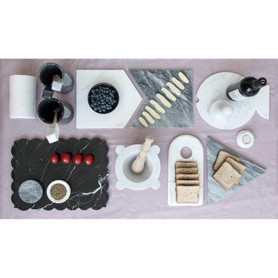 Mørtel i hvid Carrara-marmor med træstød lavet i Italien - Winda Viadurini