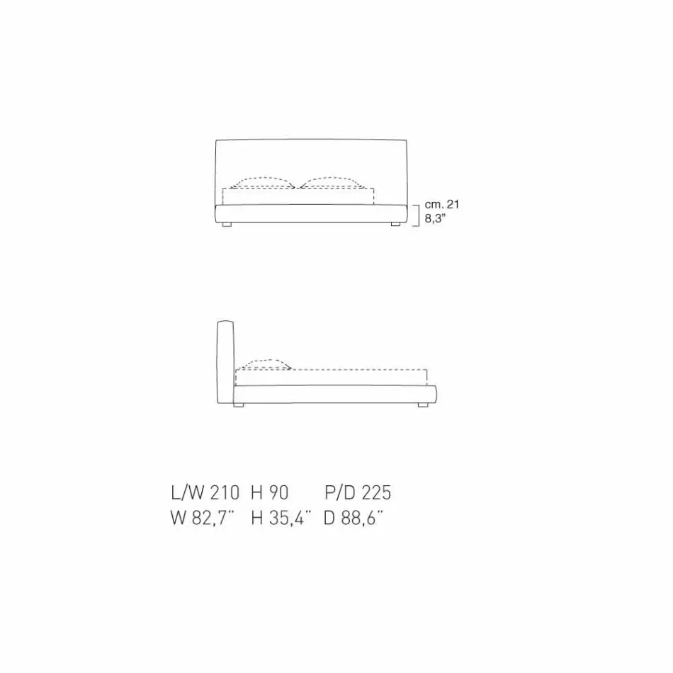 Min Home Long Island polstret læder dobbeltseng lavet i Italien Viadurini