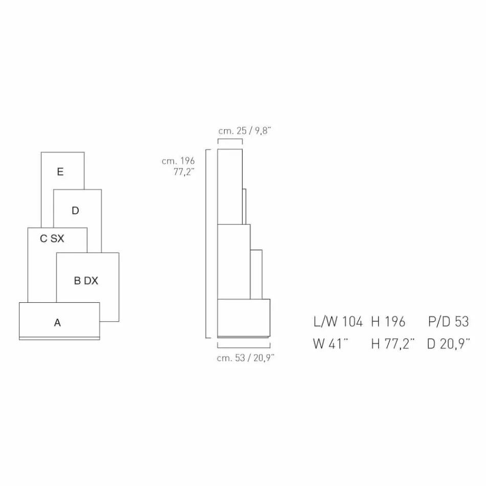 Mit hjem Tetris mobil stue tårn design MDF H196cm lavet i Italien Viadurini