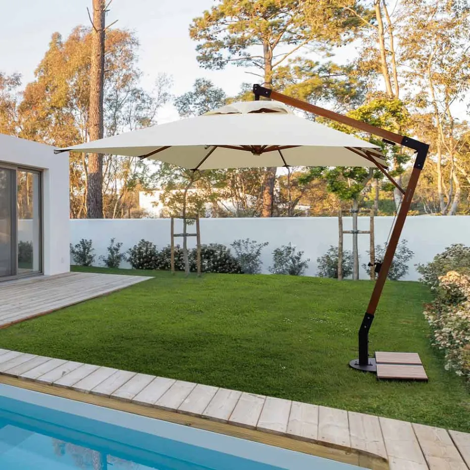 Udendørs paraply i træ og Ecru Polyester 3x4, Homemotion - Passmore Viadurini