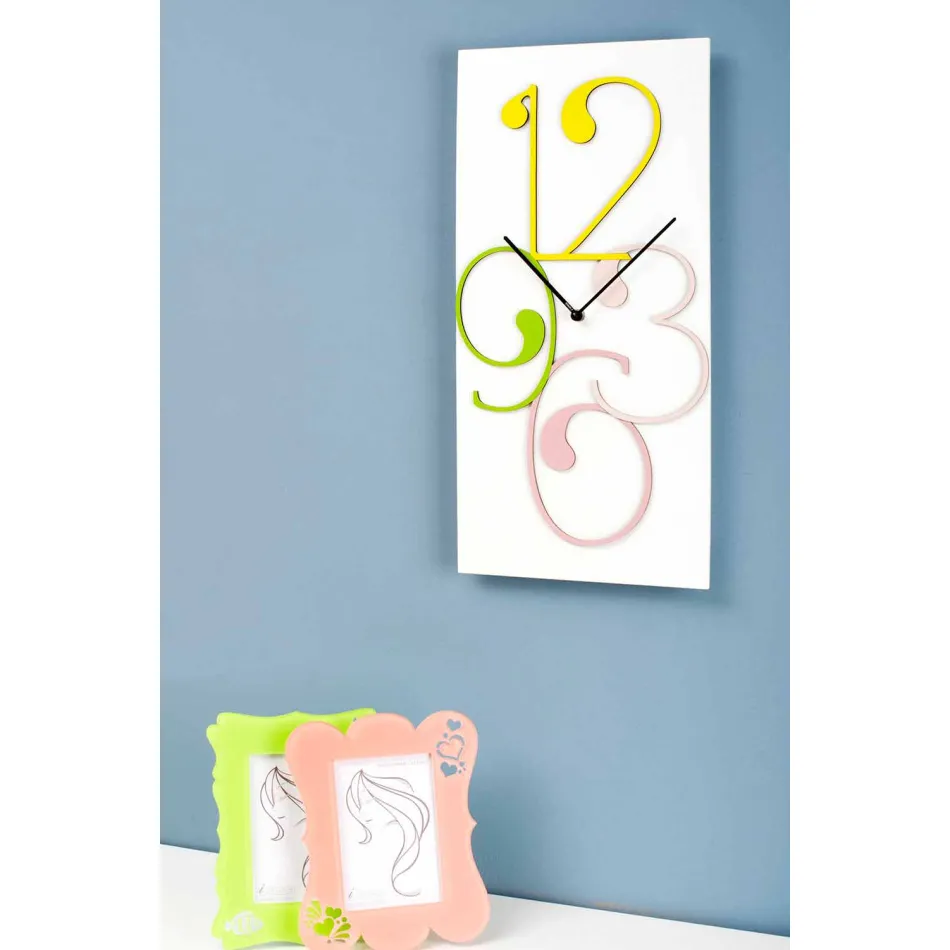 Vægur farvet og hvidt træ rektangulært moderne design - matematik Viadurini