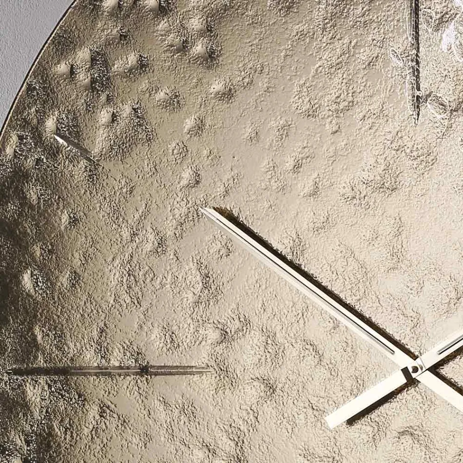 Bølget vægur i smeltet glas med messingvisere - Radia Viadurini