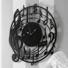 Moderne design rund sort vægur i dekoreret træ - musik Viadurini