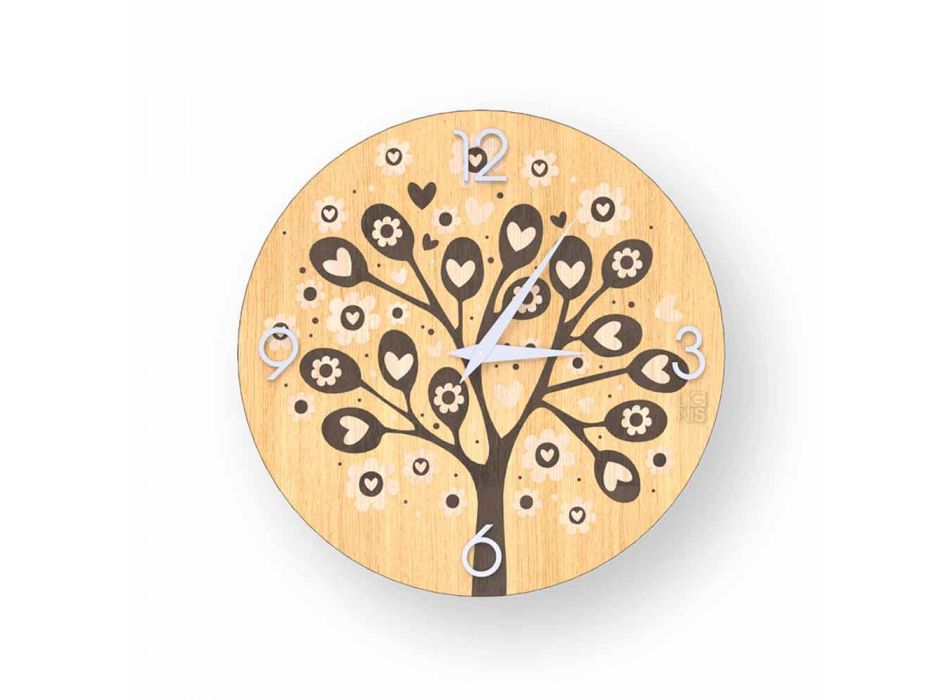 Tree Of Heart væg design ur, lavet af træ, lavet af Italien Viadurini