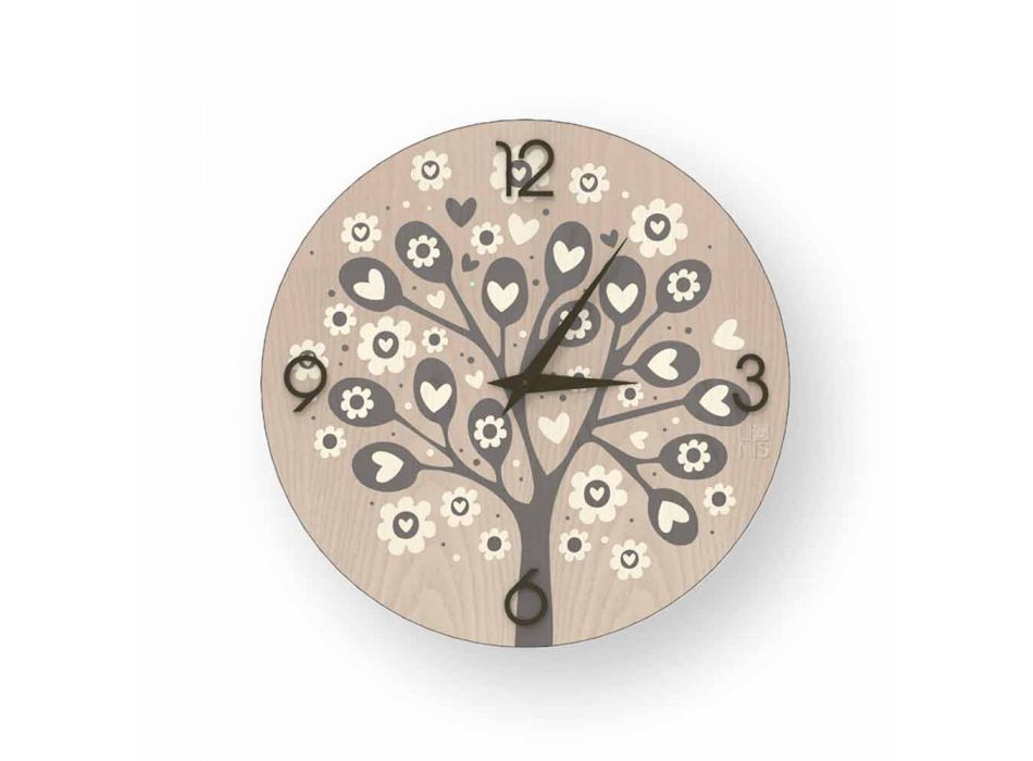 Tree Of Heart væg design ur, lavet af træ, lavet af Italien Viadurini