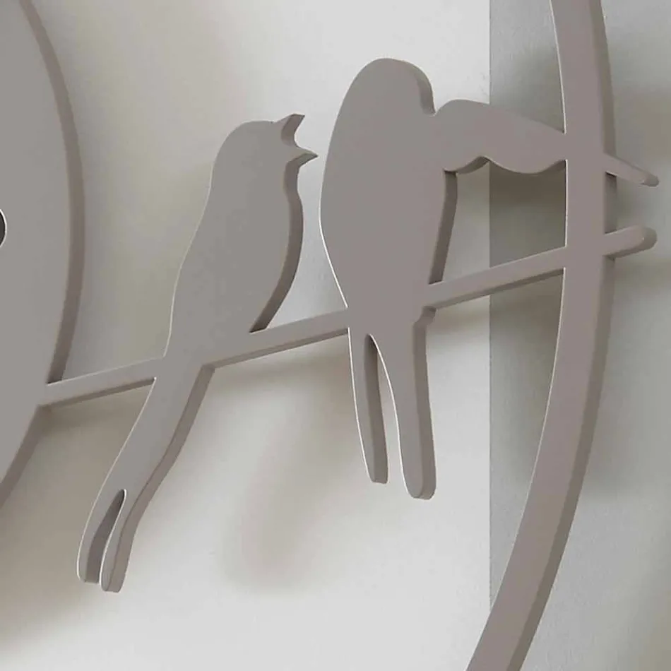 Stort moderne vægur i farvet rundt træ - Fugle Viadurini