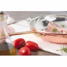 Rund gryde i fortinnet kobber i hånden med håndtag og låg 20 cm - Gianluigi Viadurini