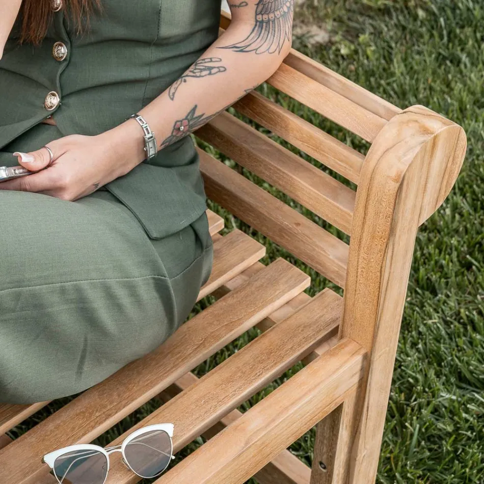 Udendørsbænk lavet udelukkende af teaktræ - Ankomst Viadurini