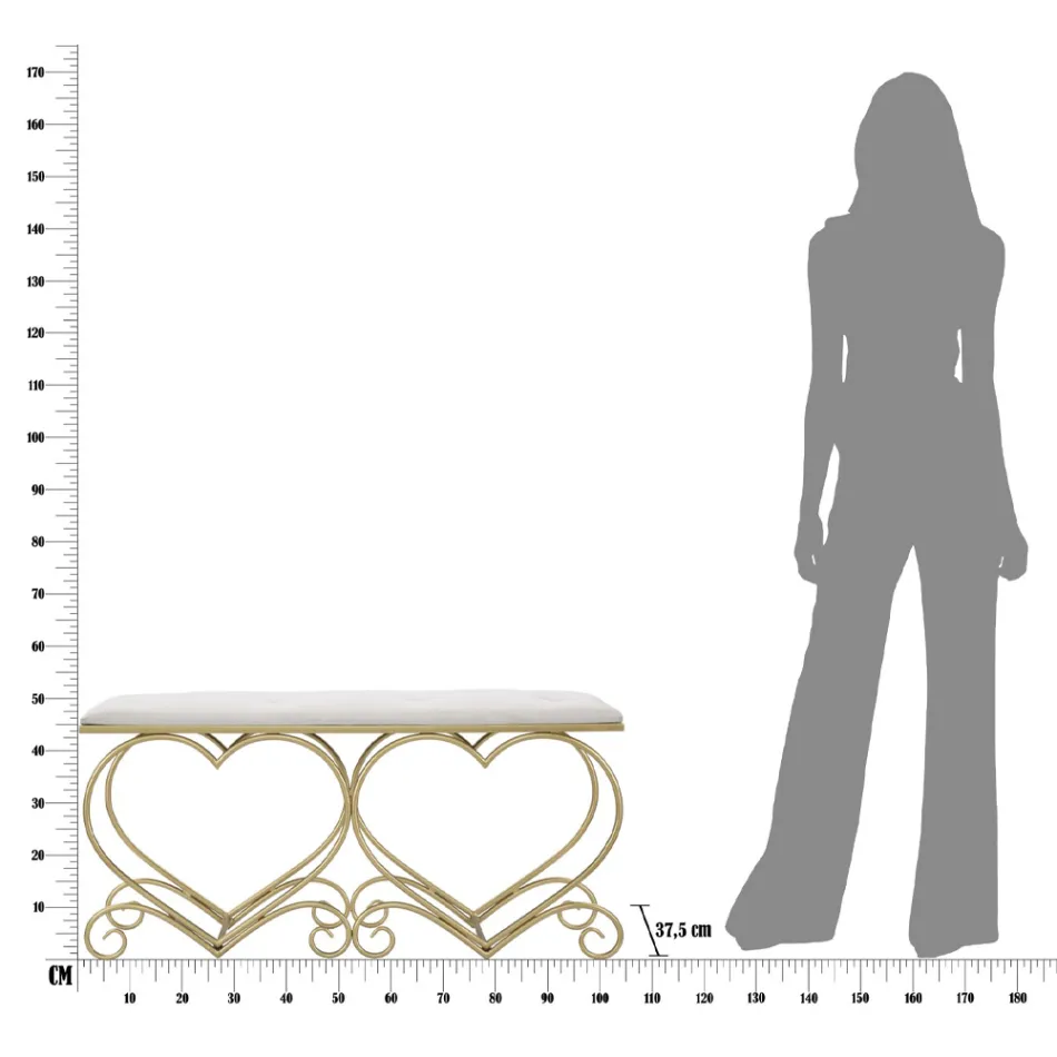 Bænk i guldjern med sæde polstret og dækket af stof - Alchimia Viadurini
