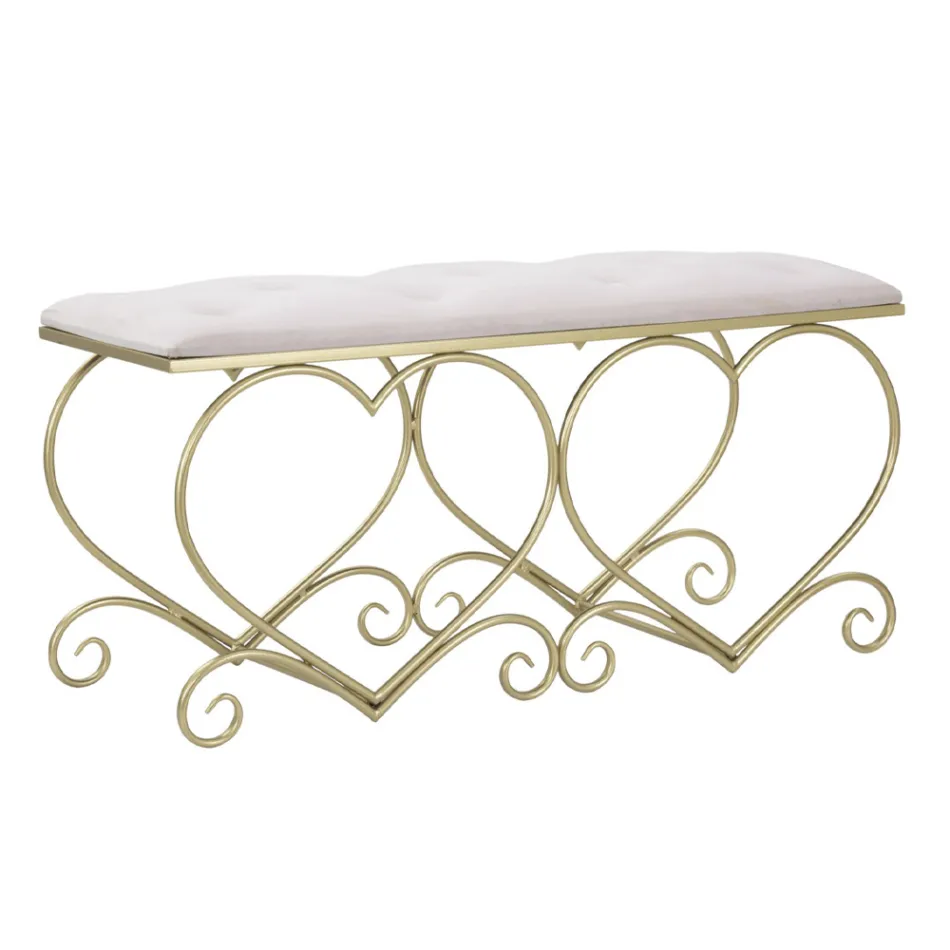 Guld jernbænk med polstret sæde dækket af stof - Alchimia Viadurini
