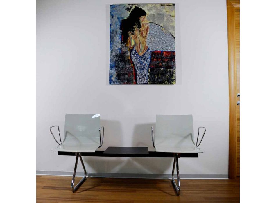 2 -personers kontorbænk med sofabord i stål og farvet teknopolymer - Verenza Viadurini