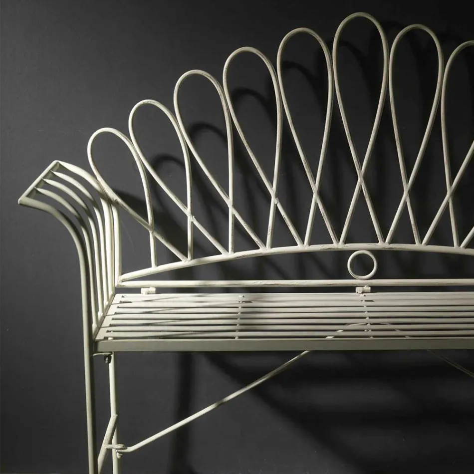 2-personers havebænk i elfenbensfarvet metalfinish - Glue Viadurini