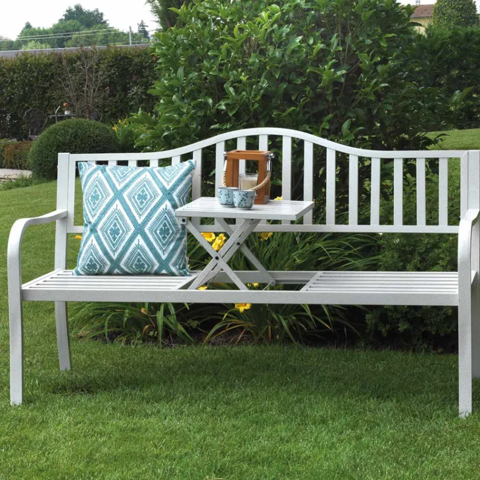 Udendørs bænk lavet af metal med udtrækkeligt bord - Graffetta Viadurini