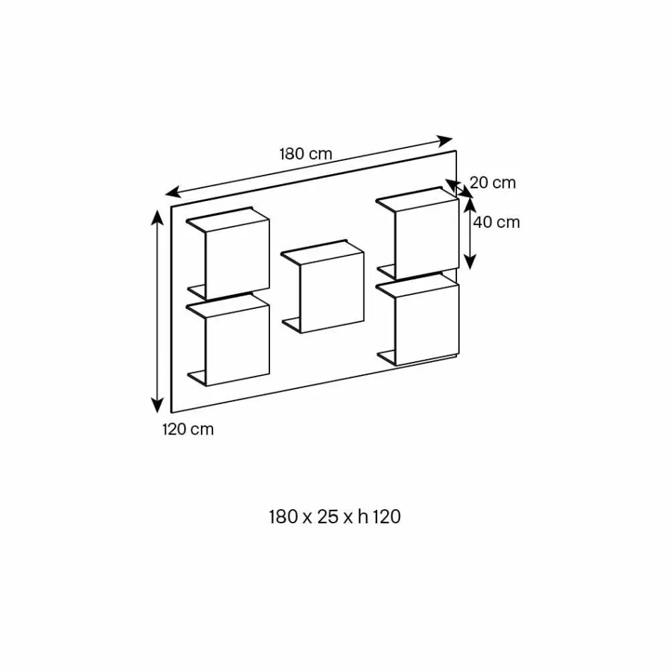 Vægpanel i Canaletto valnøddetræ og glasreoler 2 størrelser - basilikum Viadurini