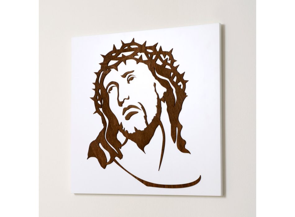 Hvidt panel, der viser Kristi ansigt lavet i Italien - Akari Viadurini
