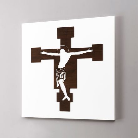 Hvidt panel med afbildning af krucifikset lavet i Italien - Airi Viadurini