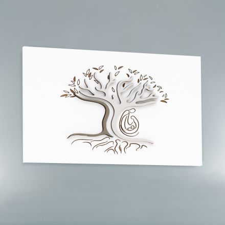 Lasergraveret hvidt panel med træ og familie lavet i Italien - Helga Viadurini