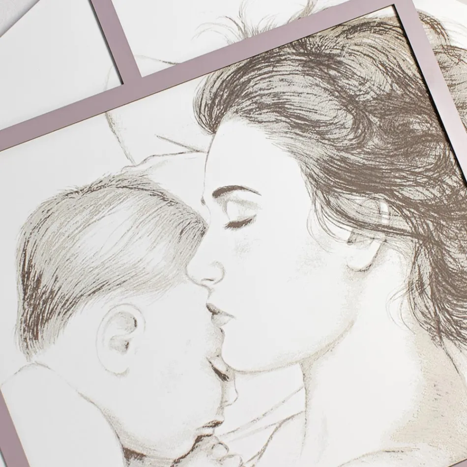 Lasergraveret panel med kvinde og barn lavet i Italien - Harald Viadurini