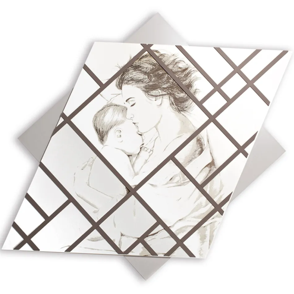 Lasergraveret panel med kvinde og barn lavet i Italien - Harald Viadurini