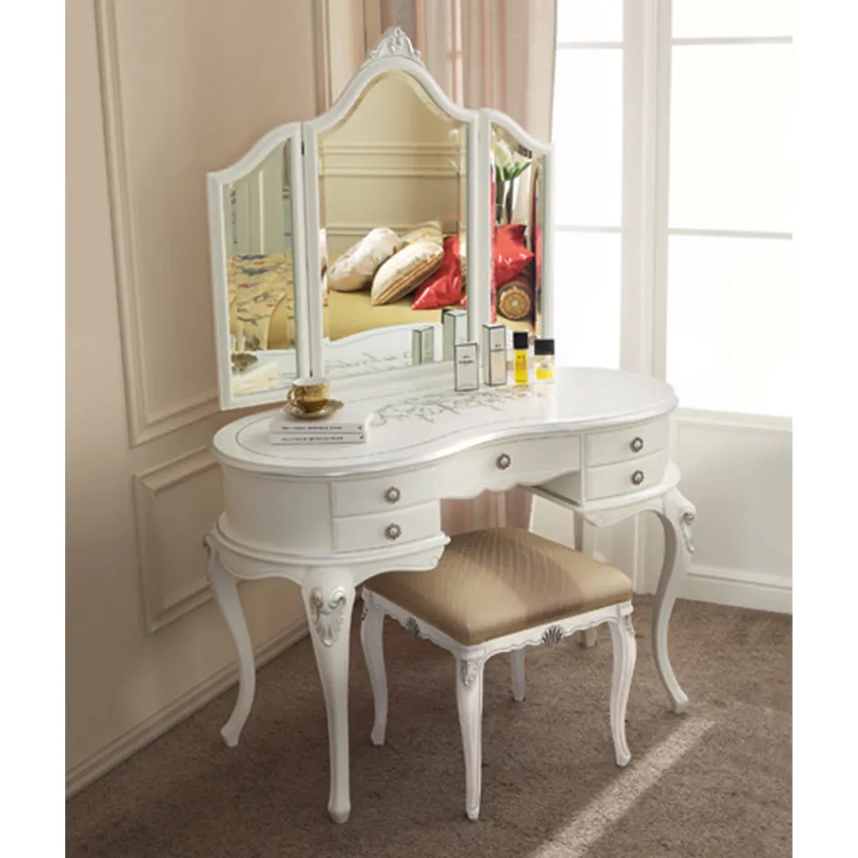 Klassisk træ makeup kam med spejl lavet i Italien - Cambrige Viadurini