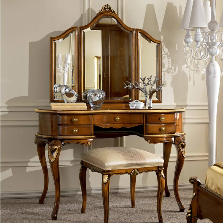 Klassisk træ makeup kam med spejl lavet i Italien - Cambrige Viadurini