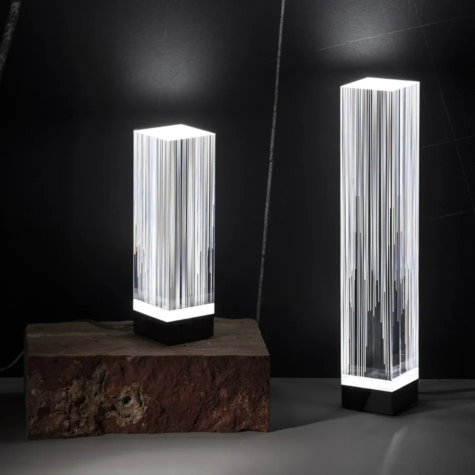 Led gulvlampe i satin akryl krystal Triptykondesign - Crystol Viadurini
