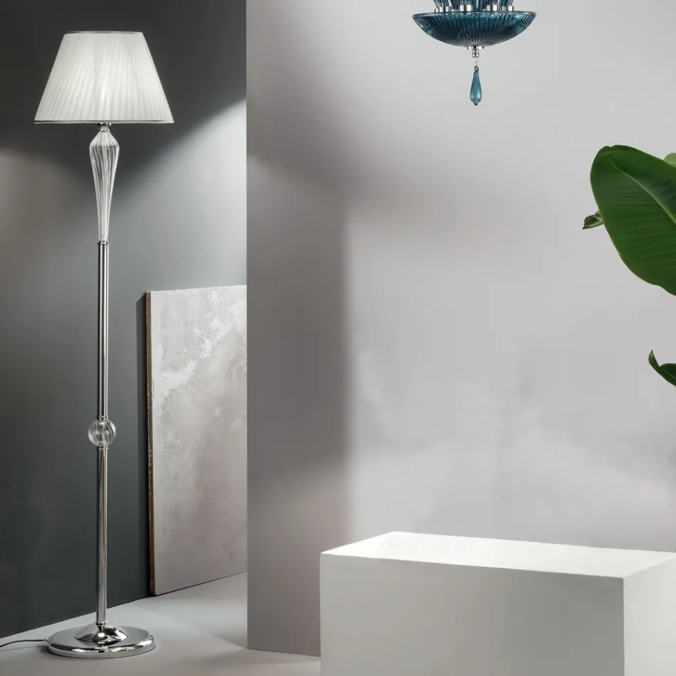 Klassisk gulvlampe i håndlavet Rigaton-glas og guldmetal - Fievole Viadurini